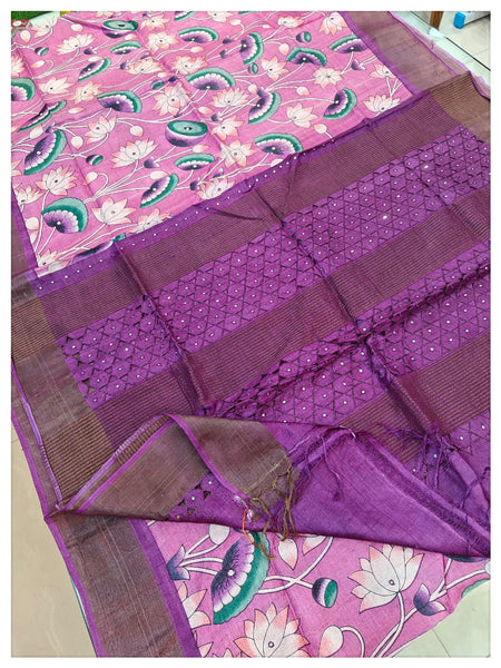 Tussar with cutwork-Violet