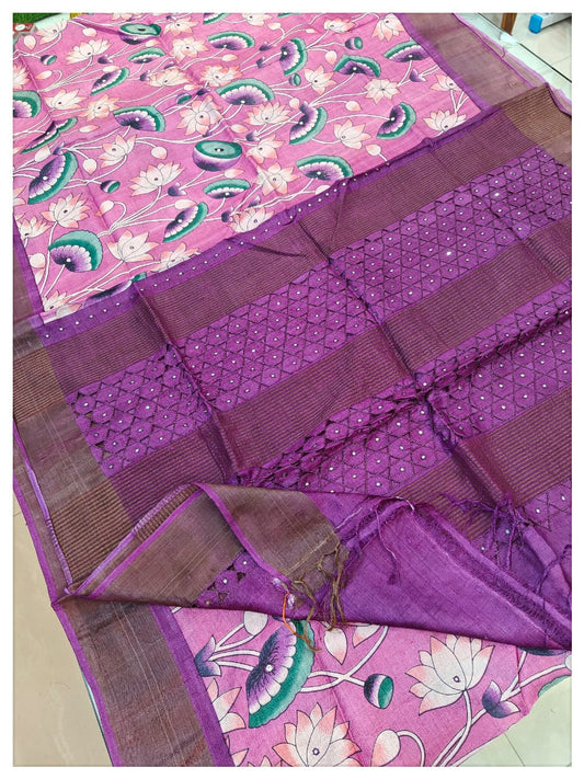 Tussar with cutwork-Violet
